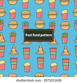 Fast food pattern seamless in multicolor.