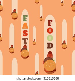 Fast food pattern of smashed hamburgers. Vector design