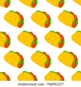 Fast food pattern with taco.  Colorful vector background, cute style. White Background Vector seamless pattern  Illustration Template