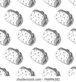 Fast food pattern with taco. Hand draw retro illustration. Vintage taco design. Vector  seamless pattern Illustration Template