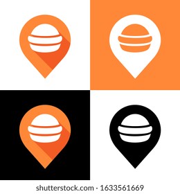 Fast food pin point icon, hamburger shop location symbol, burger map logo template elements