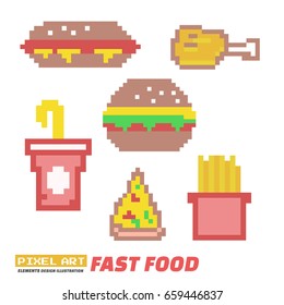 Fast Food - Pixel Art Elements Design Illustration and icon
