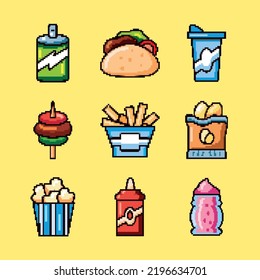 fast food pixel art icons set