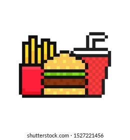 Fast Food. Pixel art. Retro game style. Vector illustration.