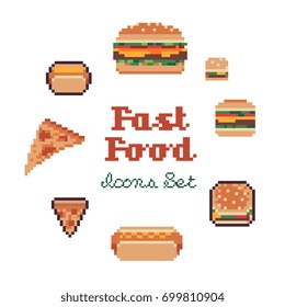 fast food pixel art style vector illustration set.