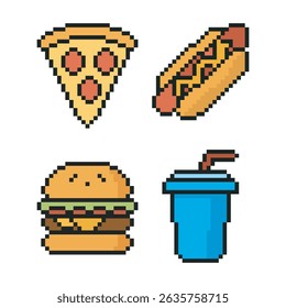 fast food pixel art, vector illustration on isolated background.