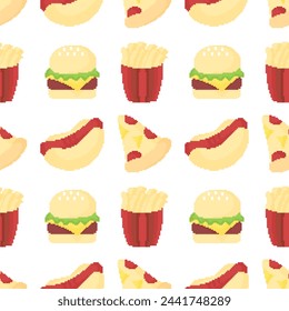 fast food with pixel theme seamless pattern on white background