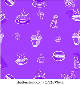 Fast food pizza burger and other pattern on color background