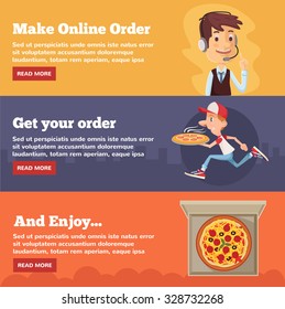 Fast food pizza delivery. Vector flat illustration