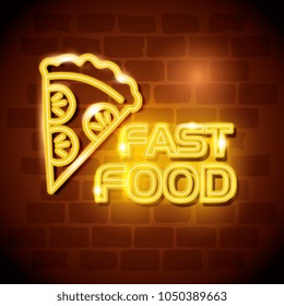 fast food pizza neon label
