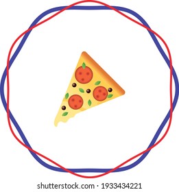 fast food, pizza with pepperoni, vector image with white background