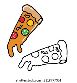 Fast food Pizza slice cartoon, milkshake. vector illustration. sandwich, coffee, egg satay, bread, yogurt, banana milk