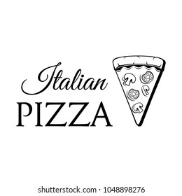 Fast food pizza slice icon. Pizza delivery. Italian food. Pizzeria logo. Vector illustration. isolated on white background.