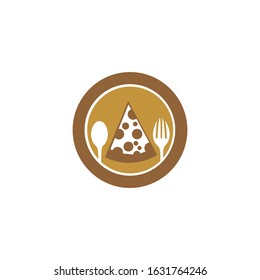 Fast food pizza slice icon. emblem for fast food restaurant. Simple flat style pizza logo on white background,