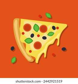 Fast food pizza slice icon. Delivery of toppings isolated on white background.