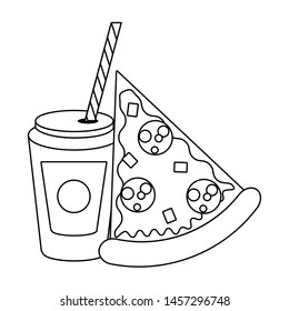 Fast food pizza and soda cup with straw vector illustration graphic design