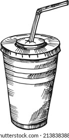 Fast food plastic cup with straw. Hot or cold drink