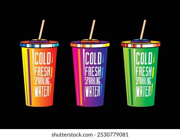 Fast food plastic cup with straw. Hot or cold drink. Original vector illustration in vintage style. Hand drawn, not AI