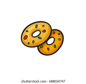 Fast food pop art style donuts patch badge. Vector sticker, pin, patch, illustration in cartoon 80s-90s comic style