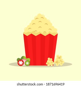 Fast Food Popcorn mit flachem Stil. Fast Food, Pop-Mais-Symbol.