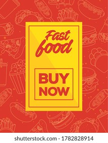 fast food poster, with buy now lettering vector illustration design