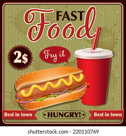 Fast food poster design (hot dog & drink) vector illustration