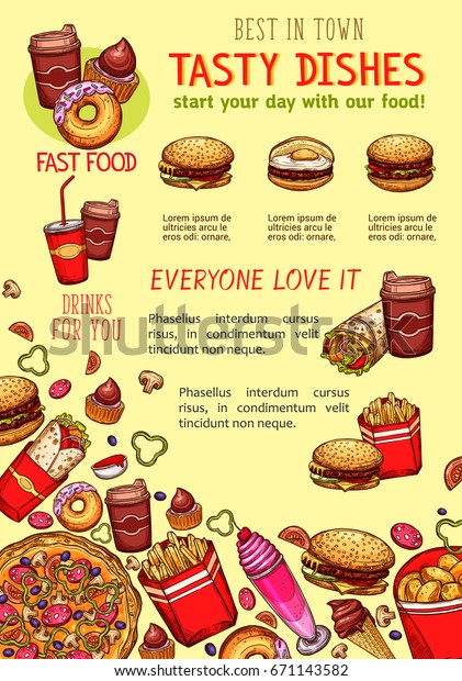 Fast Food Poster Fastfood Sandwiches Meals Stock Vector (Royalty Free ...