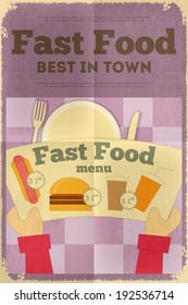 Fast Food Poster in Retro Design Style. Fast Food Menu. Vector Illustration.
