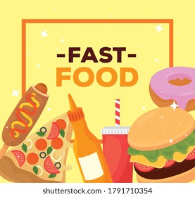 fast food poster, with set of delicious fast food vector illustration design