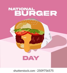 Fast food posters. Vector fast food in flat cartoon style. National burger day. Cheeseburger modern poster. Burger Banner