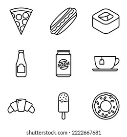 Fast food related icon set. Street food. Pictogram isolated on a white background. Vector illustration.