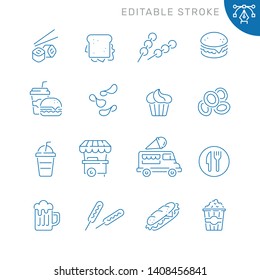 Fast food related icons. Editable stroke. Thin vector icon set