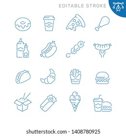 Fast food related icons. Editable stroke. Thin vector icon set