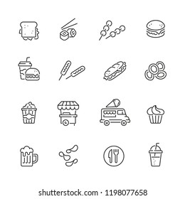 Fast Food Related Icons: Thin Vector Icon Set, Black And White Kit
