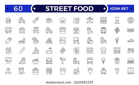 Fast food related line icon set. Street food linear icons. Burger, hotdog and sandwich outline icon.
