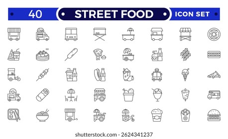 Fast food related line icon set. Street food linear icons. Burger, hotdog and sandwich outline icon.
