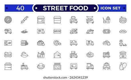 Fast food related line icon set. Street food linear icons. Burger, hotdog and sandwich outline icon.
