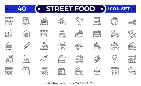 Fast food related line icon set. Street food linear icons. Burger, hotdog and sandwich outline icon.
