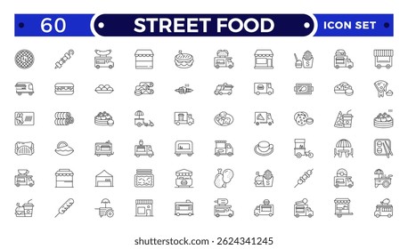 Fast food related line icon set. Street food linear icons. Burger, hotdog and sandwich outline icon.
