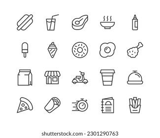 fast food related line icons. Vector linear object set. 48x48 Pixel Perfect with editable stroke