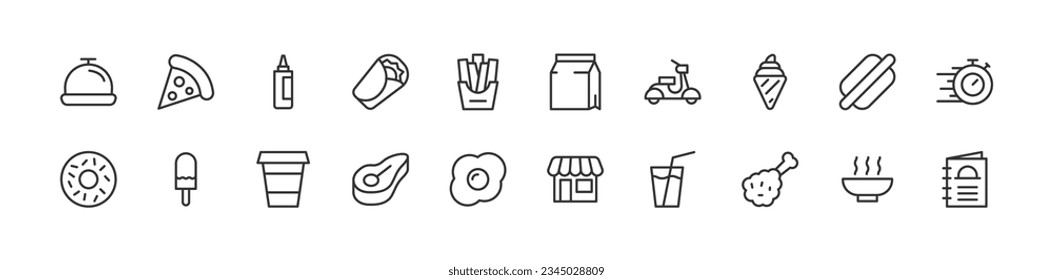 fast food related line icons. Vector linear object set. 48x48 Pixel Perfect with editable stroke