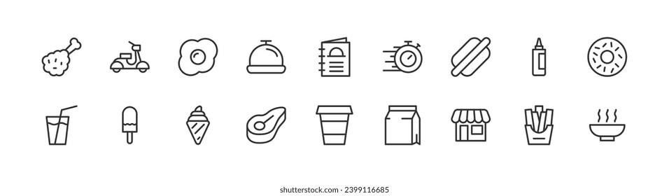 fast food related line icons. Vector linear object set. 48x48 Pixel Perfect with editable stroke