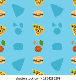 Fast food repeat pattern on blue background