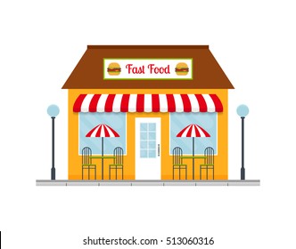 Fast food restaurant building icon. EPS10 vector illustration in flat style.