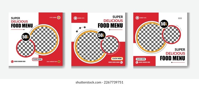 Fast food restaurant business marketing social media post or web banner template design with abstract background. Fresh pizza, burger online sale promotion flyer.