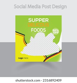 Fast food restaurant business marketing social media post or web banner template design with abstract background, logo and icon. Fresh pizza, burger  pasta online sale promotion flyer or poster.