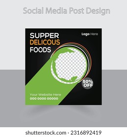 Fast food restaurant business marketing social media post or web banner template design with abstract background, logo and icon. Fresh pizza, burger  pasta online sale promotion flyer or poster.