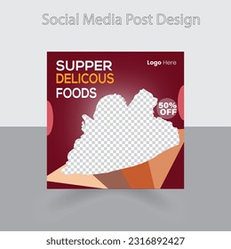 Fast food restaurant business marketing social media post or web banner template design with abstract background, logo and icon. Fresh pizza, burger  pasta online sale promotion flyer or poster.