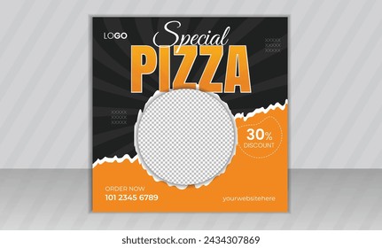 Fast food restaurant business marketing social media post or ads or web banner template design, Fresh pizza, burger, pasta online sale promotion flyer or poster