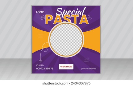 Fast food restaurant business marketing social media post or ads or web banner template design, Fresh pizza, burger, pasta online sale promotion flyer or poster